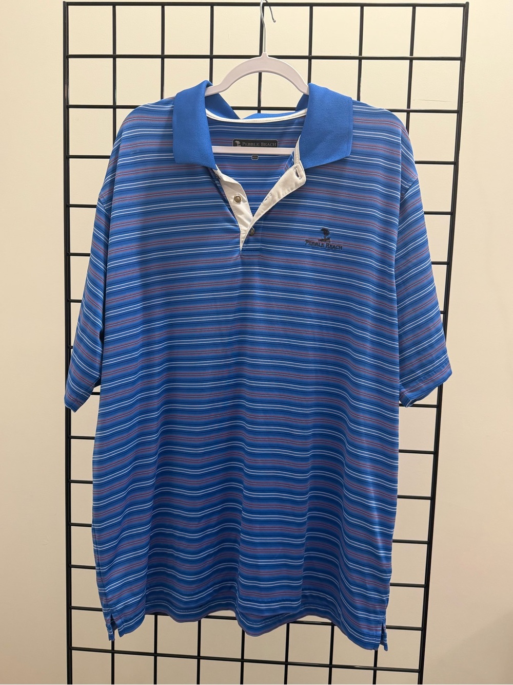 Pebble Beach Blue Multi-Striped Polo with White Placket